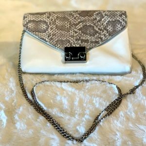 LOEFFLER RANDALL - White Leather and Snakeskin Clutch / Crossbody